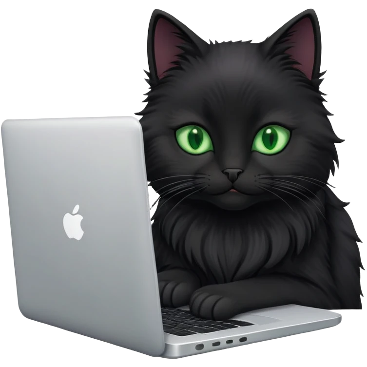 black cat with green eyes coding on laptop emoji