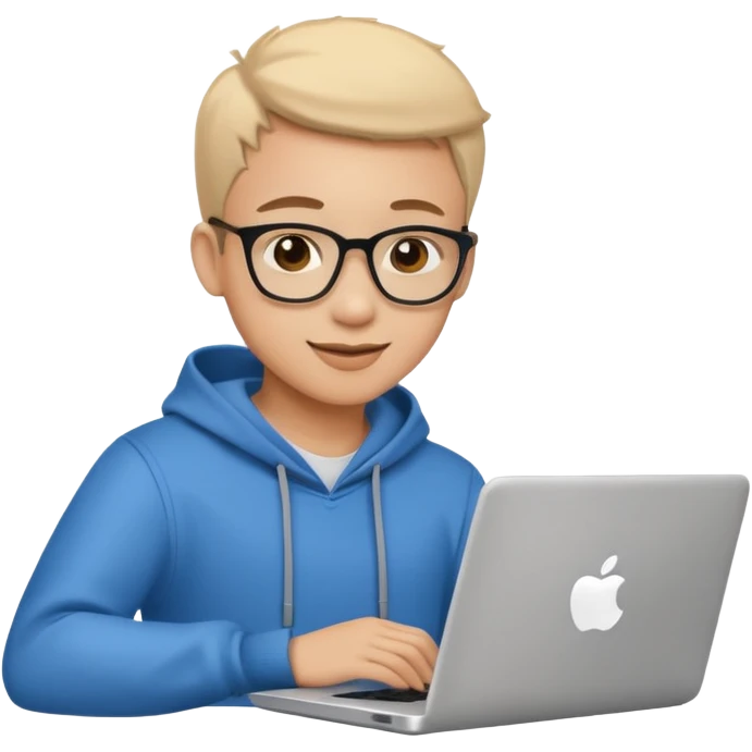 young programmer, coding on laptop, cheerful emoji