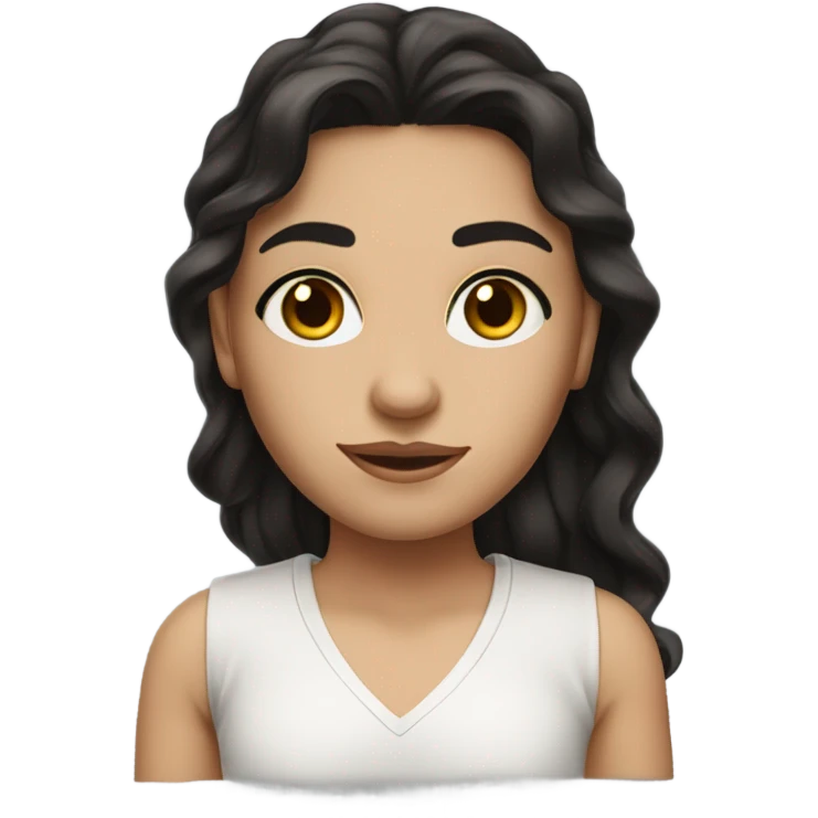 A not-so-brunette girl with long black wavy hair, dark brown eyes and eyelashes emoji
