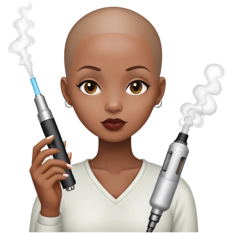 black girl with no hair holding a vape emoji