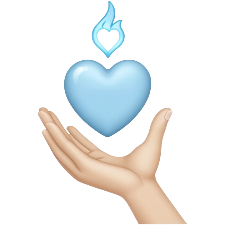 A white drawn hand holding a light blue heart  emoji