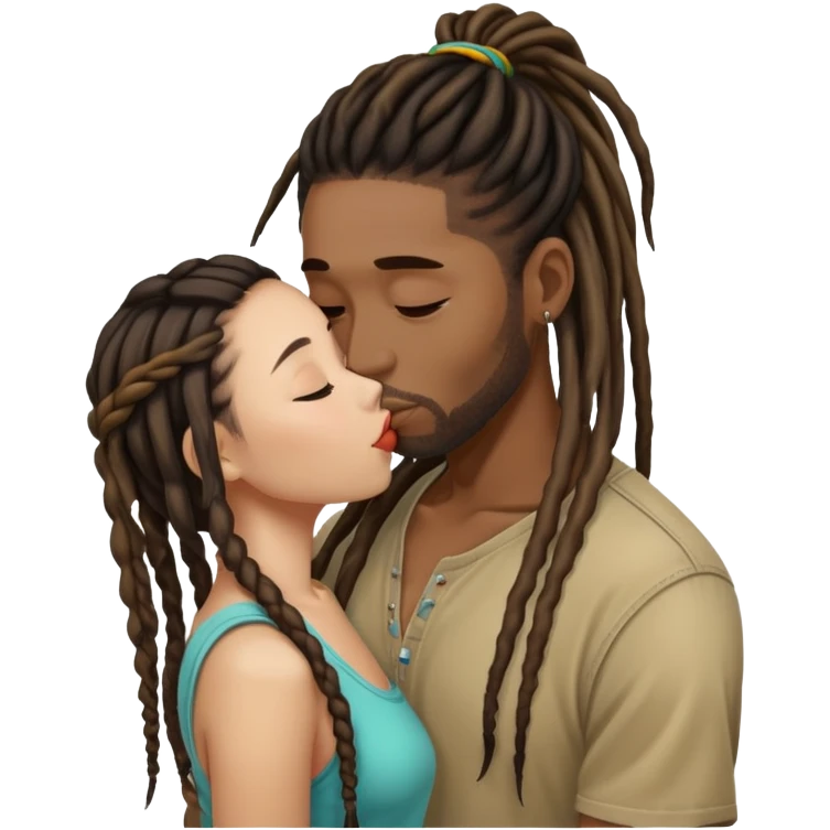 Black guy with dreads kissing Asian girl emoji