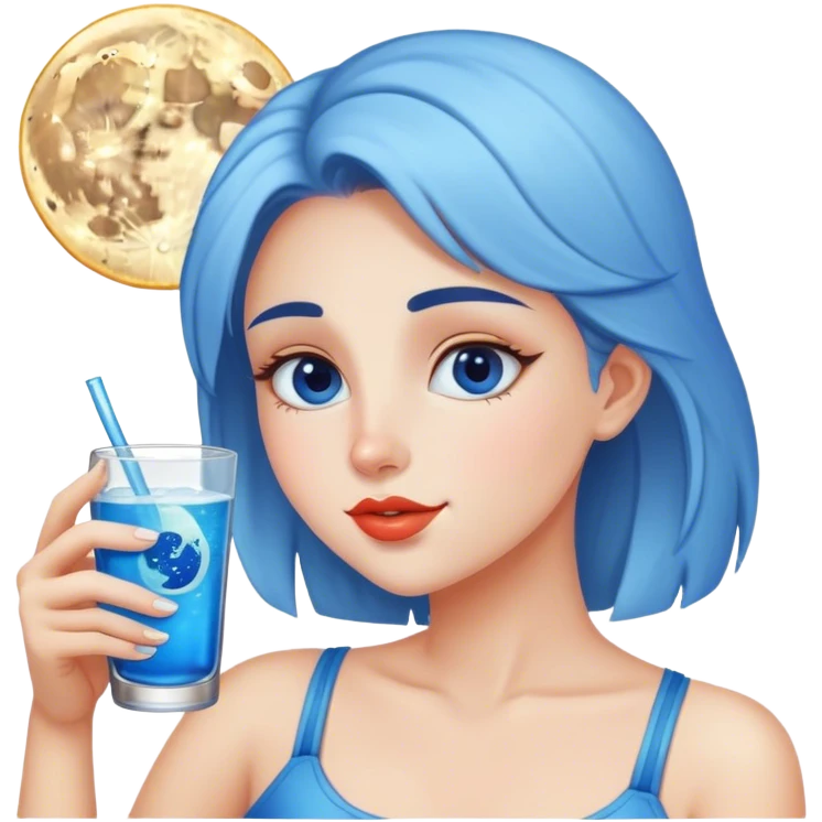 Girl drinking blue moon emoji
