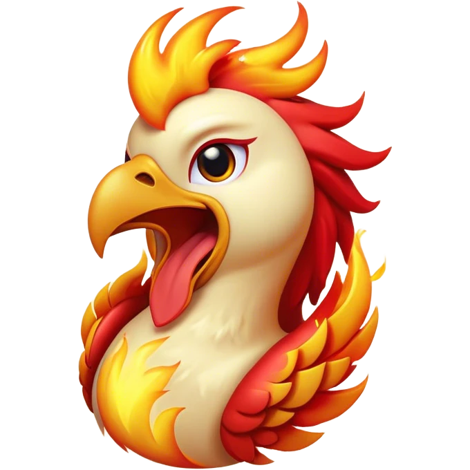 Cinematic Cute Yawning Mystical Fire Phoenix Portrait Emoji, Head tilted slightly with a dramatic, wide-open yawn, revealing softly ruffled plumage with hints of fiery red and molten gold, and half-closed, dreamy eyes exuding a serene, reborn warmth; rendered with realistic detail and gentle, natural light, high shine, relaxed yet resplendent, styled with a dash of mythical charm, soft glowing outline, capturing the essence of a sleepy yet affectionate phoenix ready to stretch its wings into a peaceful, ember-lit slumber! emoji