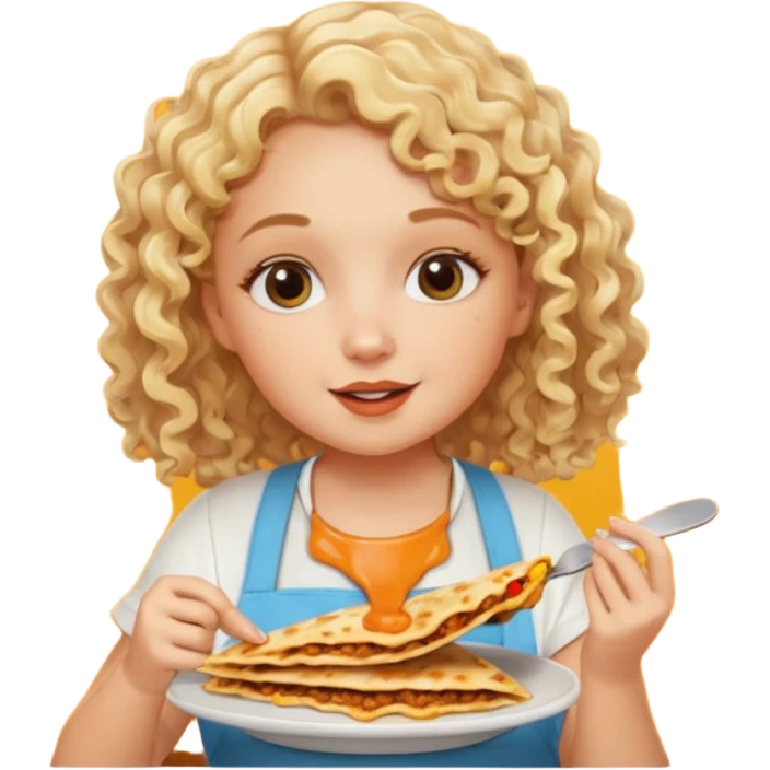 mujer con pelo rubio rizado comiendo quesadillas quemadas sabor bebé. emoji