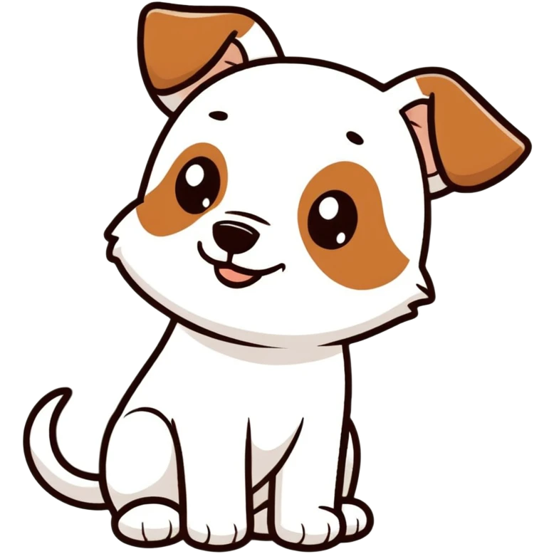 A white dog with brown ears and a cute face  emoji