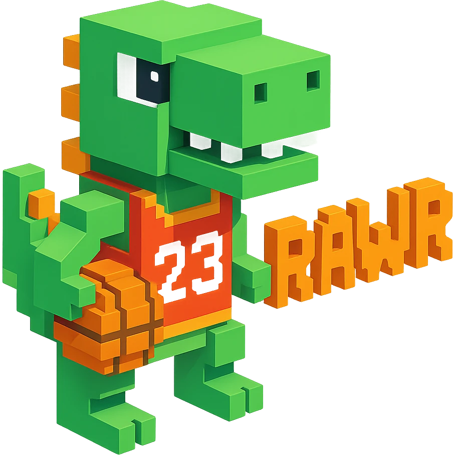 надпись "RAWR" динозавр с баскетбольном мячом в майке с надписью "23", no background  emoji