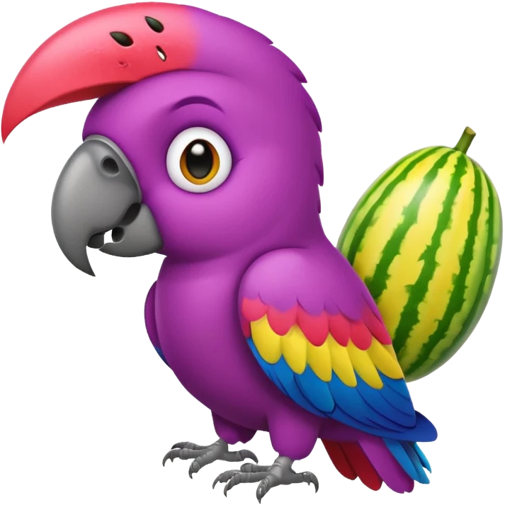 emoji de papagayo morado, sandia y amarillo emoji