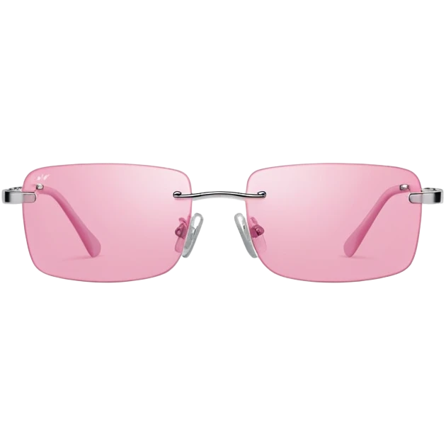 tiny Y2K pink rimless sunglasses, narrow rectangular lenses, minimalist 2000s style emoji