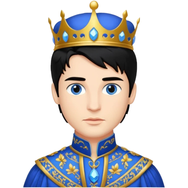 Prince with crown, body and legs, black hair, blue eyes,  emoji