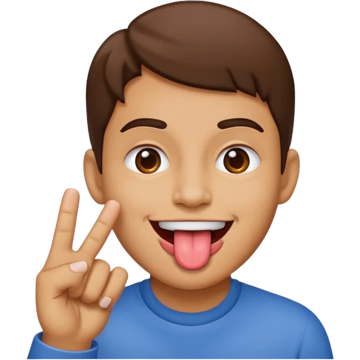 Tongue through 2 fingers while smilng emoji