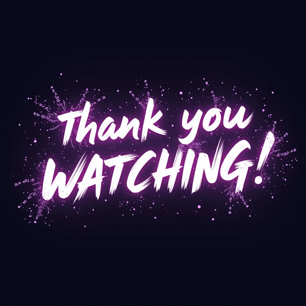 "thank you for watching!" cyberpunk style text splash overlay lavender, streamer overlay, brush-font emoji