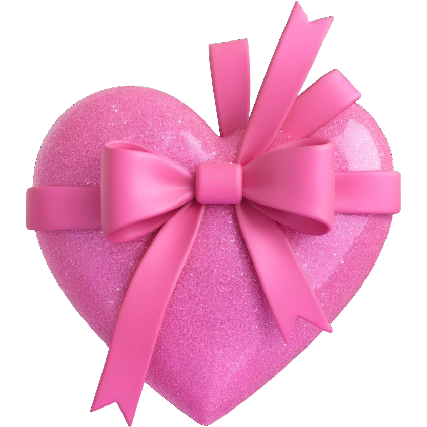 Add sparkles around the pink glittery heart with a pink bow, keeping the 3D emoji style and transparent background. emoji