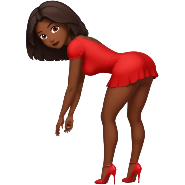 Dark skin sexy emoji in short red dress bending over showing ass emoji