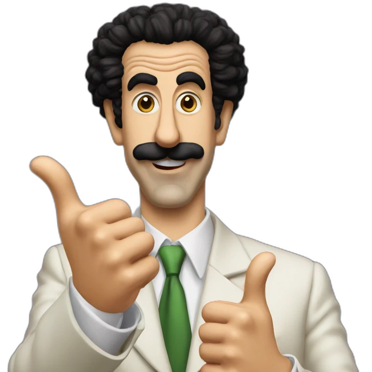 Borat very nice putting two thumbs up with five find on each hand emoji
