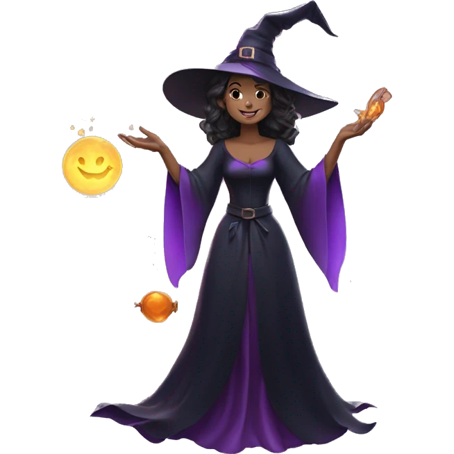 witch put out a hand to cast a spell and release magic sparkles emoji
