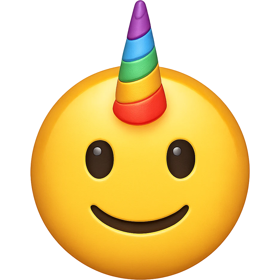 yellow face with rainbow unicorn horn, digital illustration emoji emoji