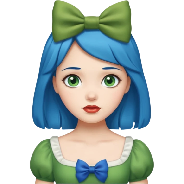 snow white with green dress blue hair bow and green eyes emoji