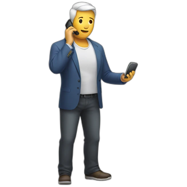 A man talks to his mobile phone sideways emoji