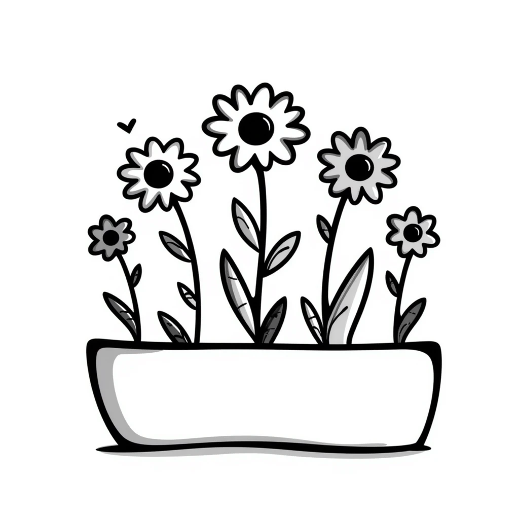 a flower bed with hand drawn doodle style emoji
