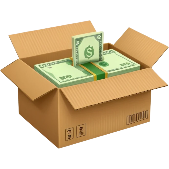 shipping box with a flat cash bill on the side of it emoji