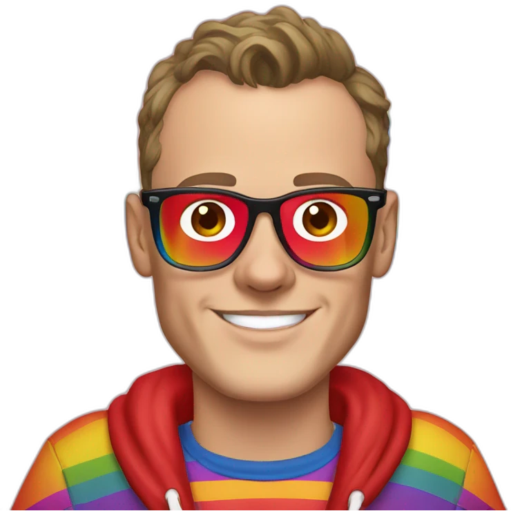 Jonathan Toews wearing glasses and rainbow clothes emoji