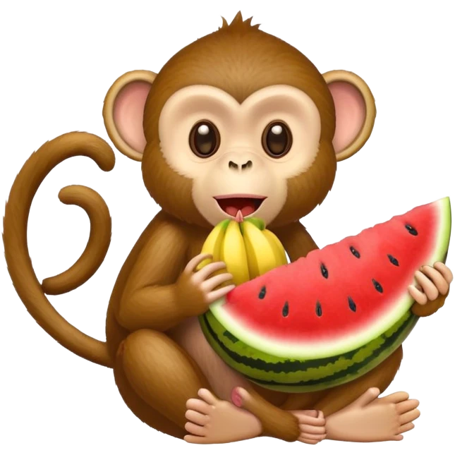Monkey eating watermelon and banana  emoji