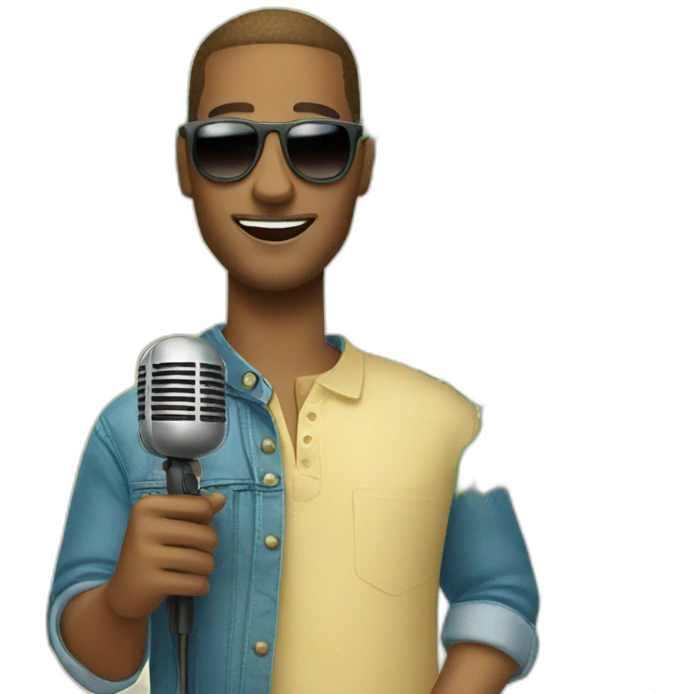 Man with sunglasses holding microphone under palm trees emoji