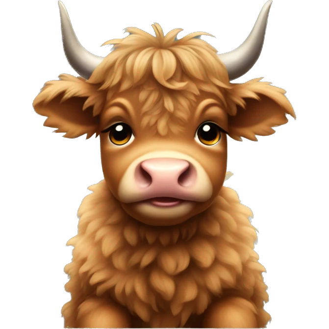 brown fluffy baby scottish cow with a small bow on head emoji
