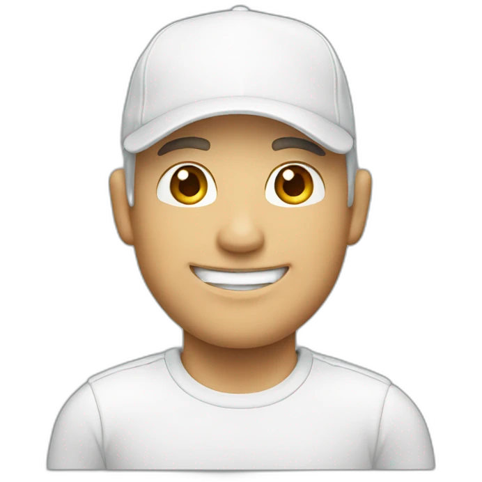 a white man smiling with a white cap emoji