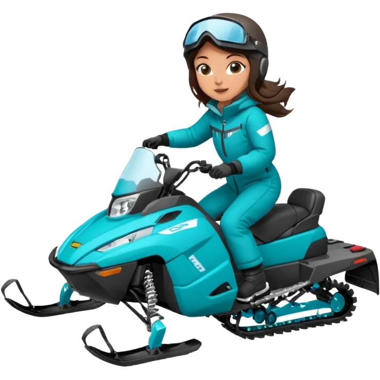 Can you create an emoji of a brunette girl on a teal polaris khaos 850 155 snowmobile doing a wheelie with snow flying emoji