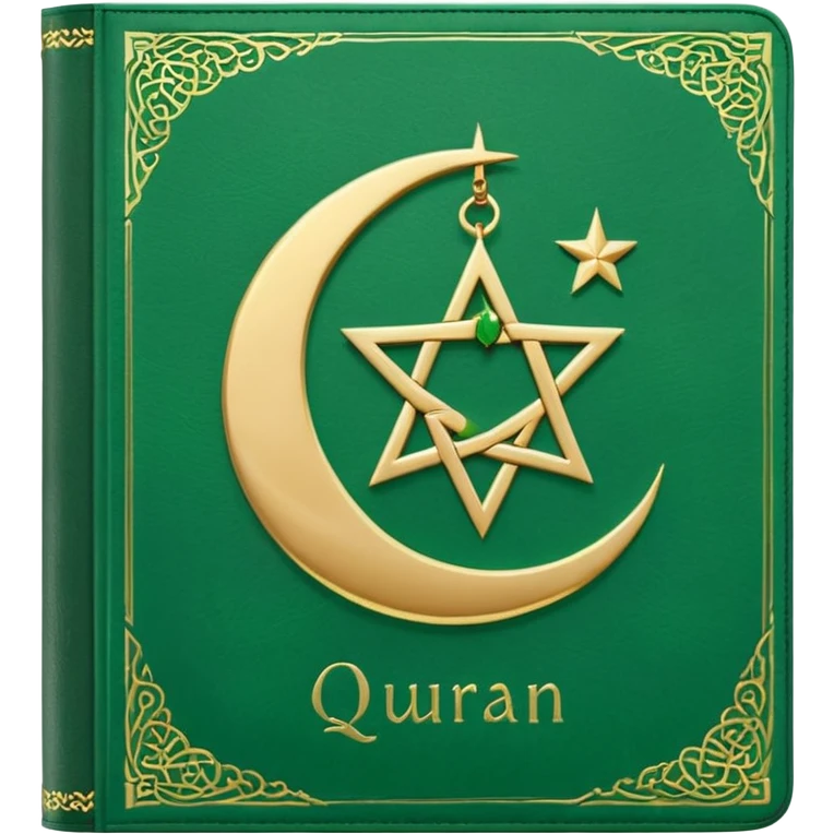 Closed Quran with the Islamic Symbol on it (moon and star) green emoji