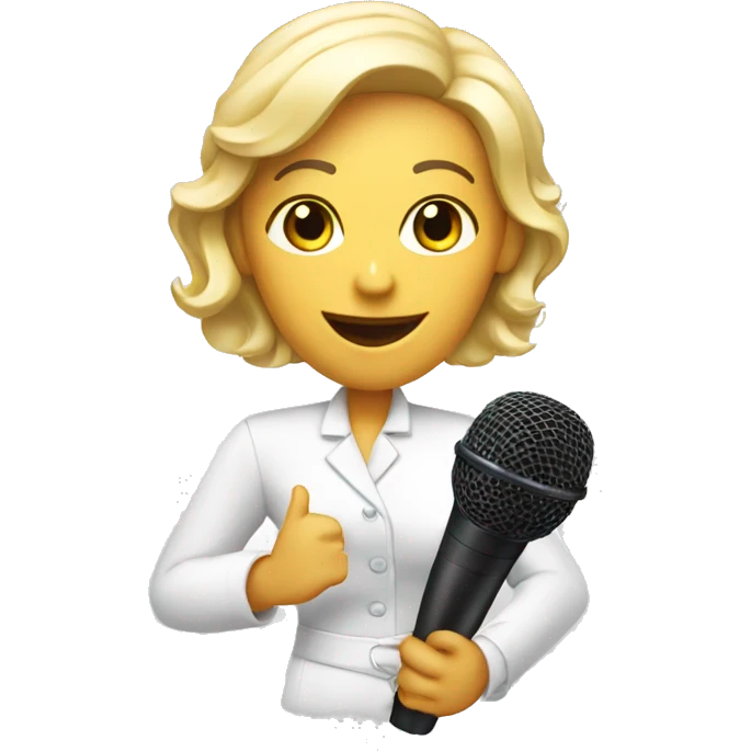 A white hostess is holding a microphone. emoji