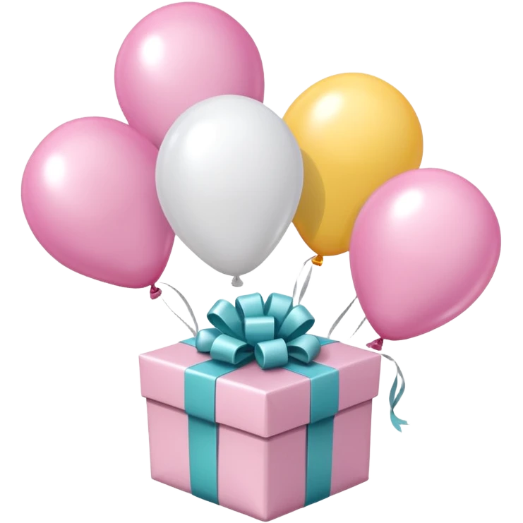 Please make light pink and white balloons, several of them, and tie them to a gift. emoji