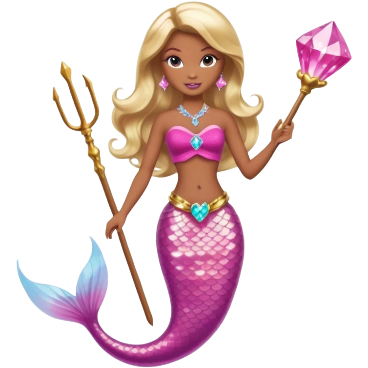 Brown skin blonde hair barbie mermaid with pink diamond tail and wand  emoji
