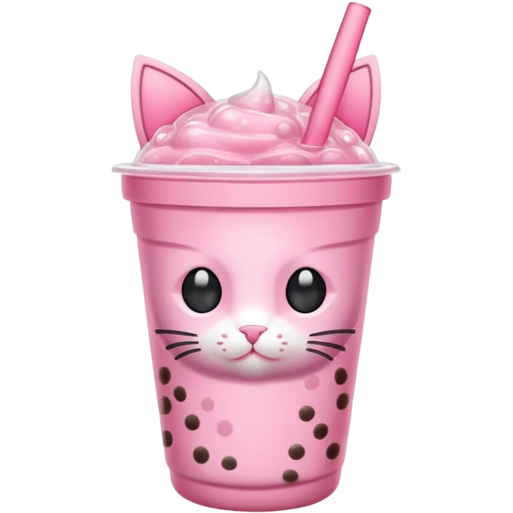 Pink boba in a cup with cat ears emoji