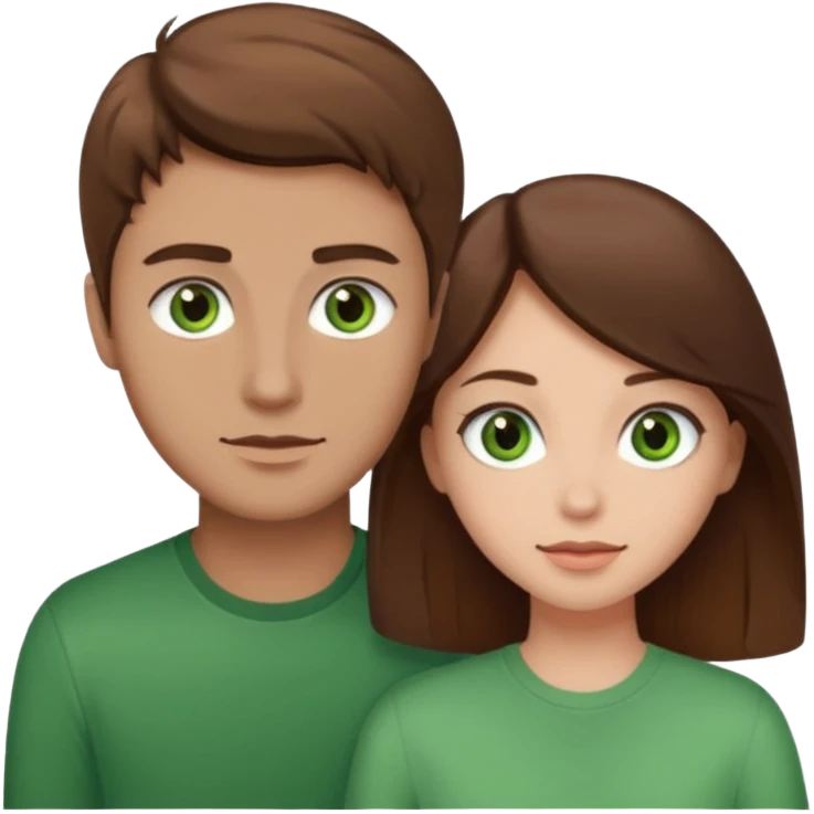 A boyfriend with light brown hair and green eyes next to his girlfriend with dark brown hair and brown eys emoji