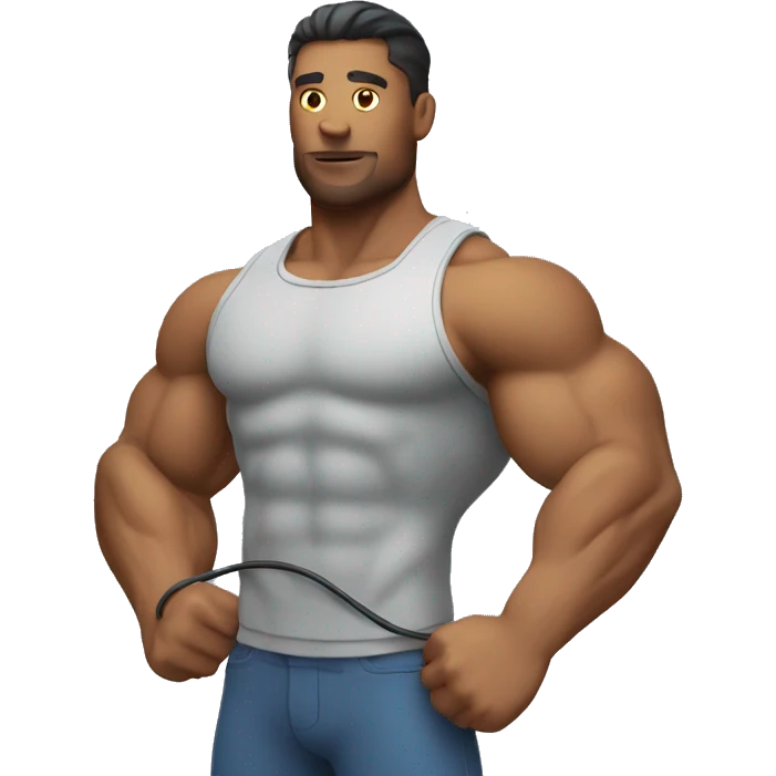 Muscular man holding a charging cable  emoji