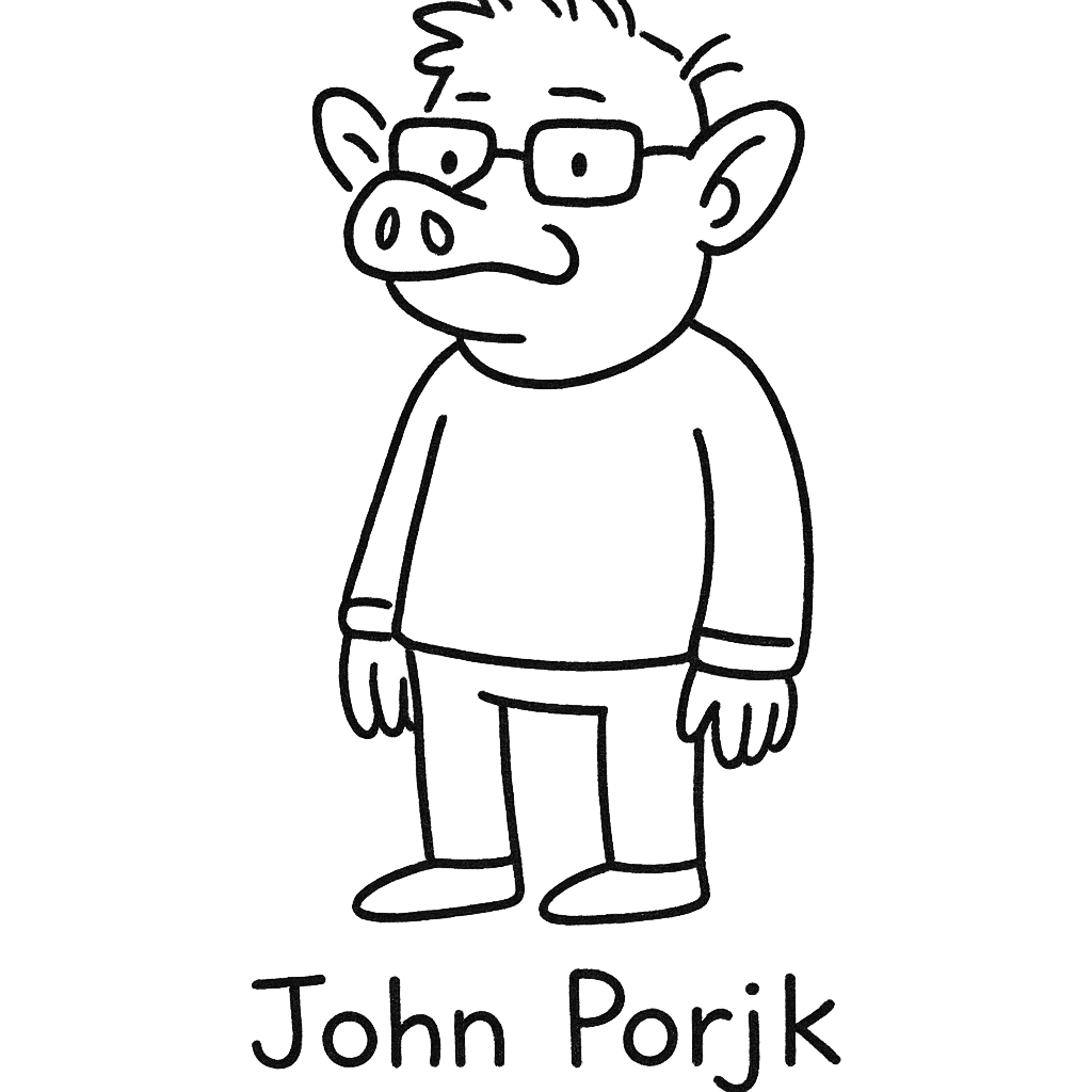 hand-drawn outlined character named John Porjk with unique features emoji