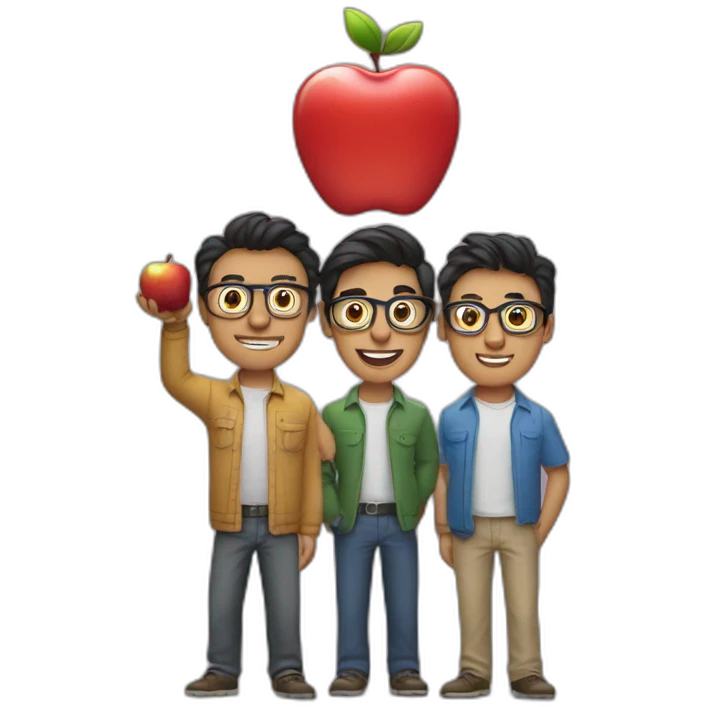 three nerds holding up the apple logo emoji