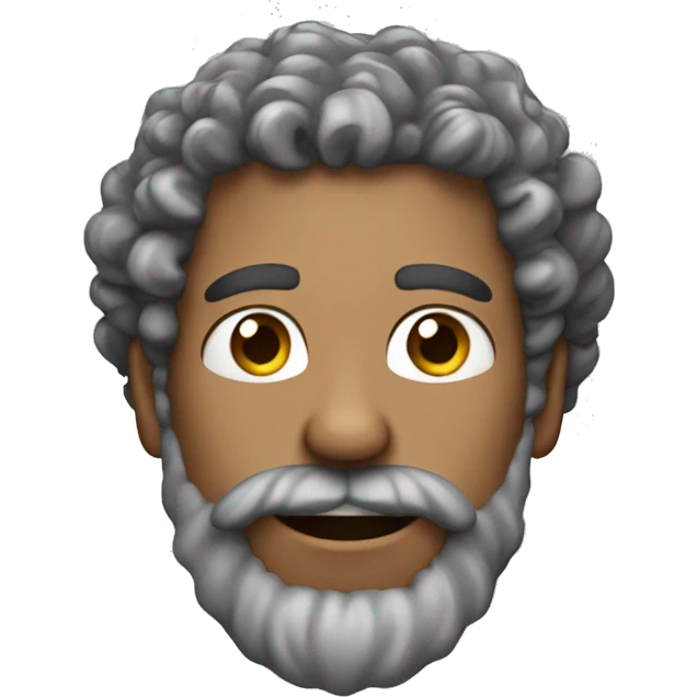 Man with curly salt and pepper hair and beard emoji