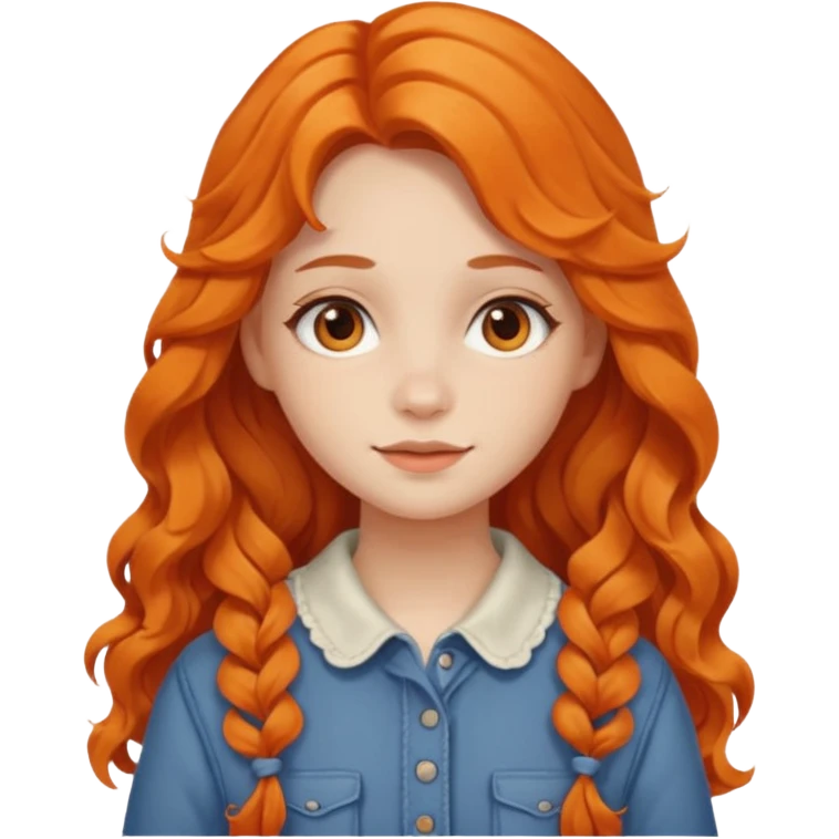 orange wavy long hair girl with wearing cottage core clothes emoji