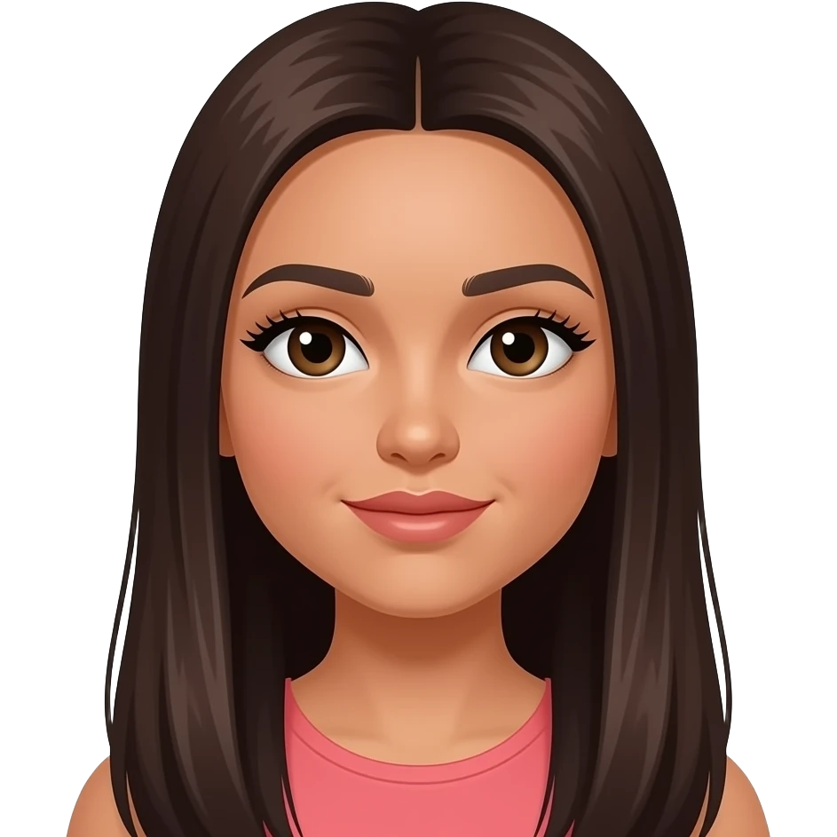 hispanic girl with long straight dark brown hair with almost up turned medium to small eyes eyes medium to thin lips eye lash extensions light caremel skin color round face emoji