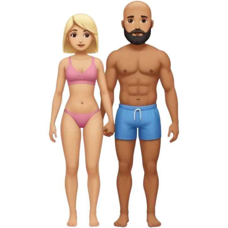 Naked Indian bald man with a beard holding hands with naked blonde fit woman emoji