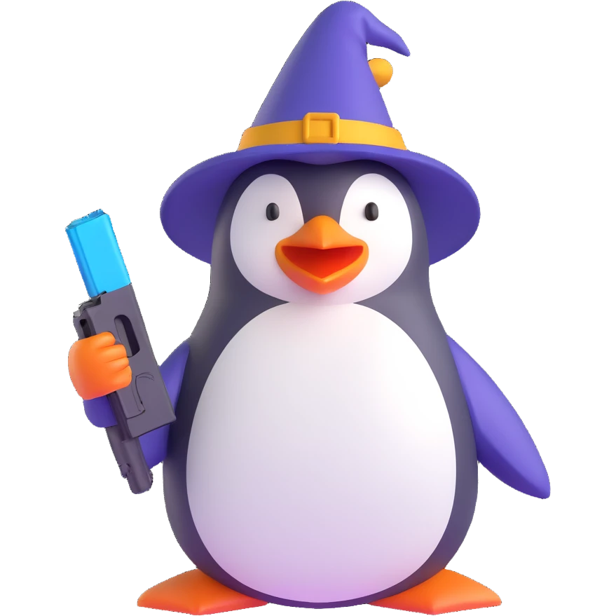 A penguin wizard holding a glock emoji