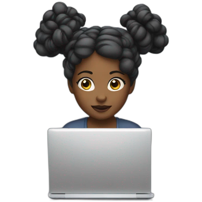 A black woman with space buns behind a computer screen, working in the field of technology emoji