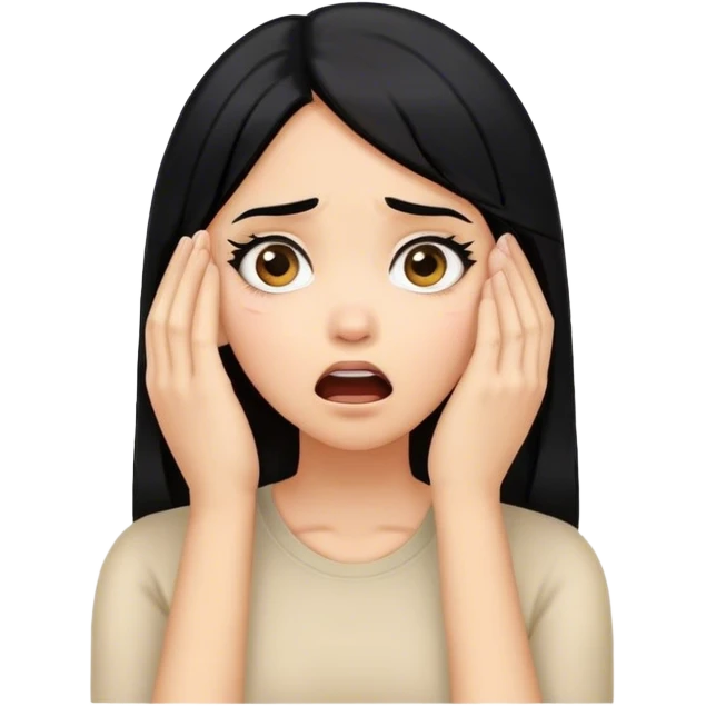 Shocked girl face and hands on face , black hair, face palm  emoji