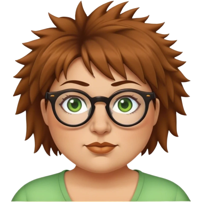  plus size white women round nose with short  brown shaggy spiked hair wearing glasses green eyes  emoji