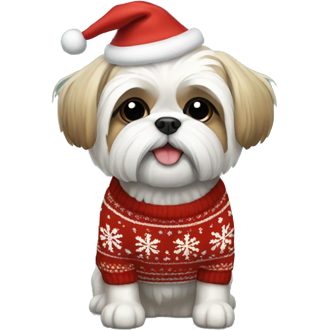 Shi tzu dog in Christmas sweater emoji