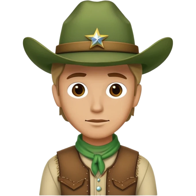 Cowboy wearing a green hat without any star on the hat, western style outfit emoji